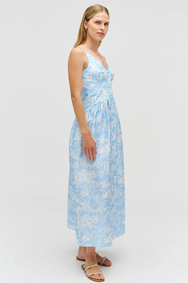Oroton Garden Toile Sun Dress Sky Women Dresses Oroton Garden Toile Sun Dress Sky Women Dresses