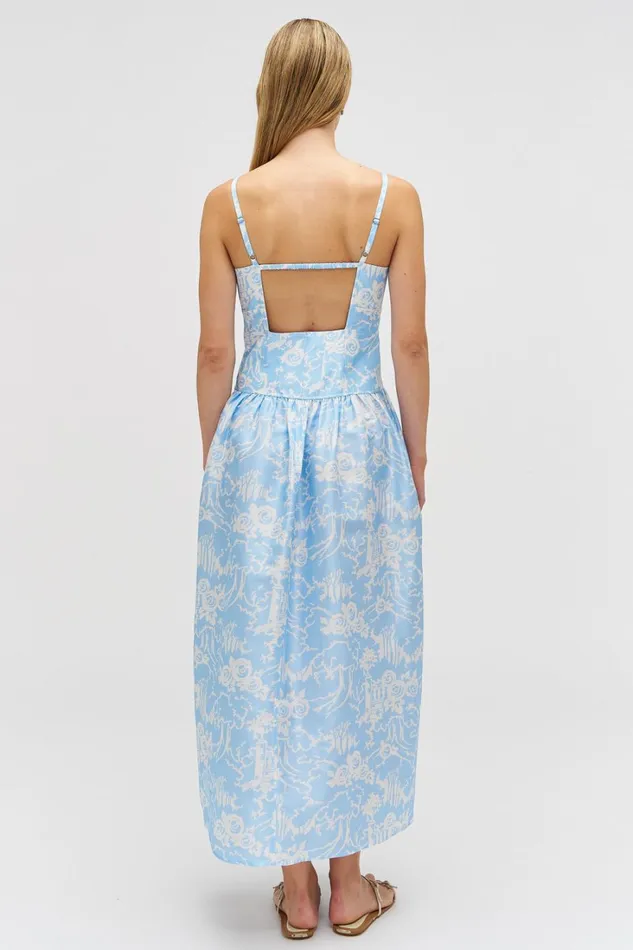 Oroton Garden Toile Sun Dress Sky Women Dresses Oroton Garden Toile Sun Dress Sky Women Dresses