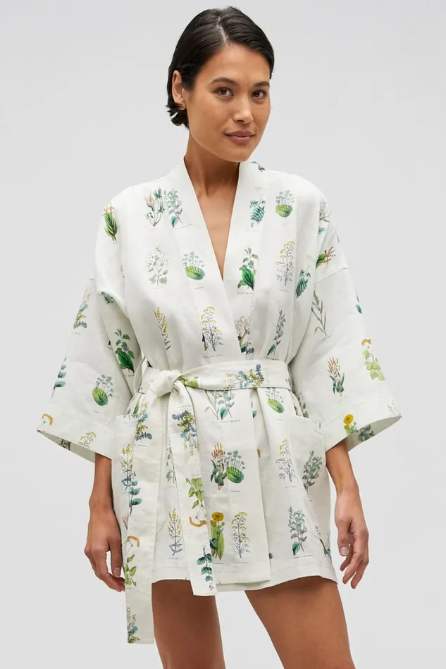 Oroton Greenhouse Floral Robe Mist Women Jackets and Outerwear Oroton Greenhouse Floral Robe Mist Women Jackets and Outerwear