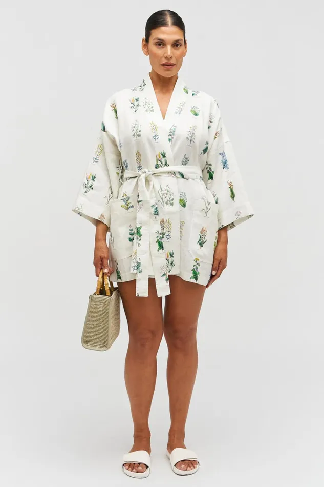 Oroton Greenhouse Floral Robe Mist Women Jackets and Outerwear Oroton Greenhouse Floral Robe Mist Women Jackets and Outerwear