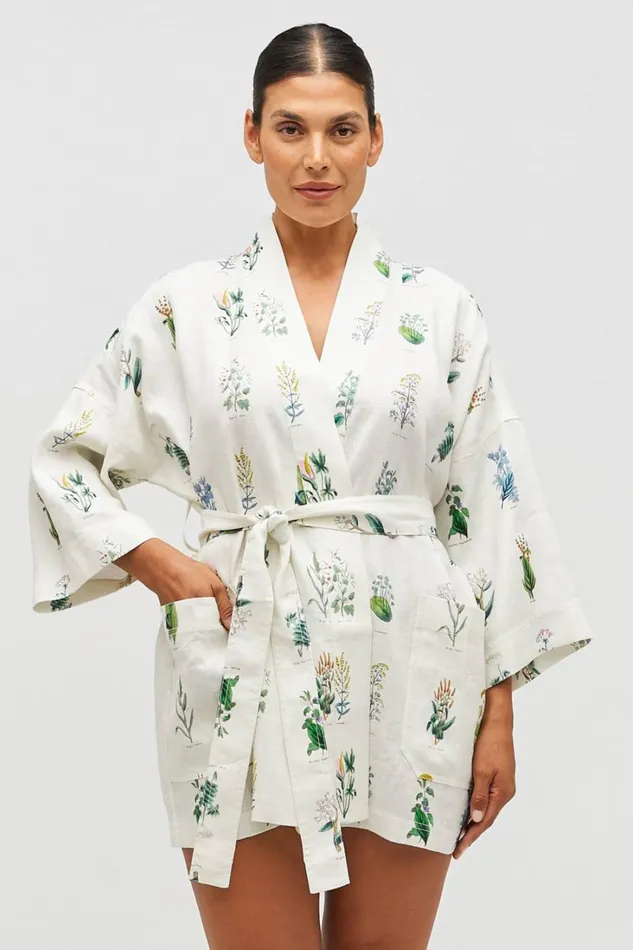 Oroton Greenhouse Floral Robe Mist Women Jackets and Outerwear Oroton Greenhouse Floral Robe Mist Women Jackets and Outerwear