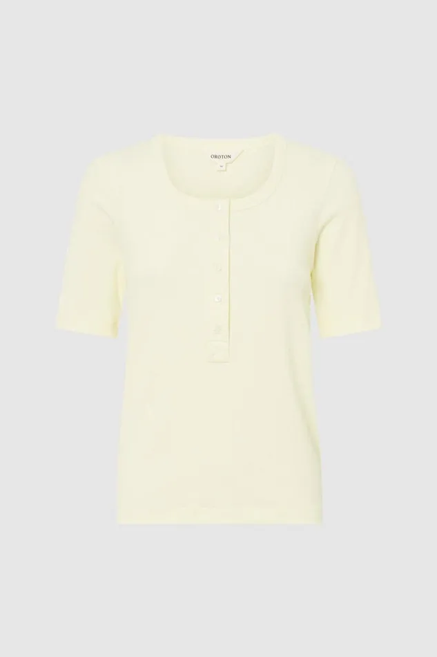Oroton Margot Rib Henley Lemon Women Tops Oroton Margot Rib Henley Lemon Women Tops