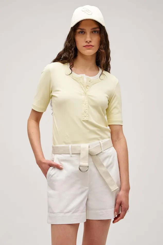 Oroton Margot Rib Henley Lemon Women Tops Oroton Margot Rib Henley Lemon Women Tops