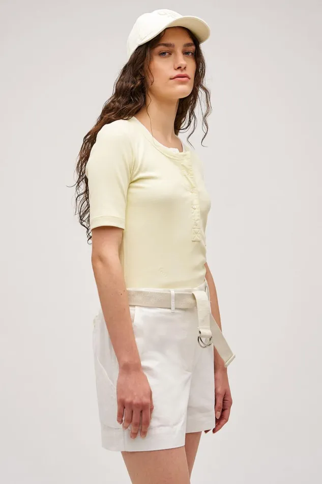 Oroton Margot Rib Henley Lemon Women Tops Oroton Margot Rib Henley Lemon Women Tops