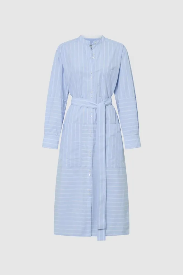 Oroton Yarn Dyed Stripe Dress Denim Blue Women Dresses