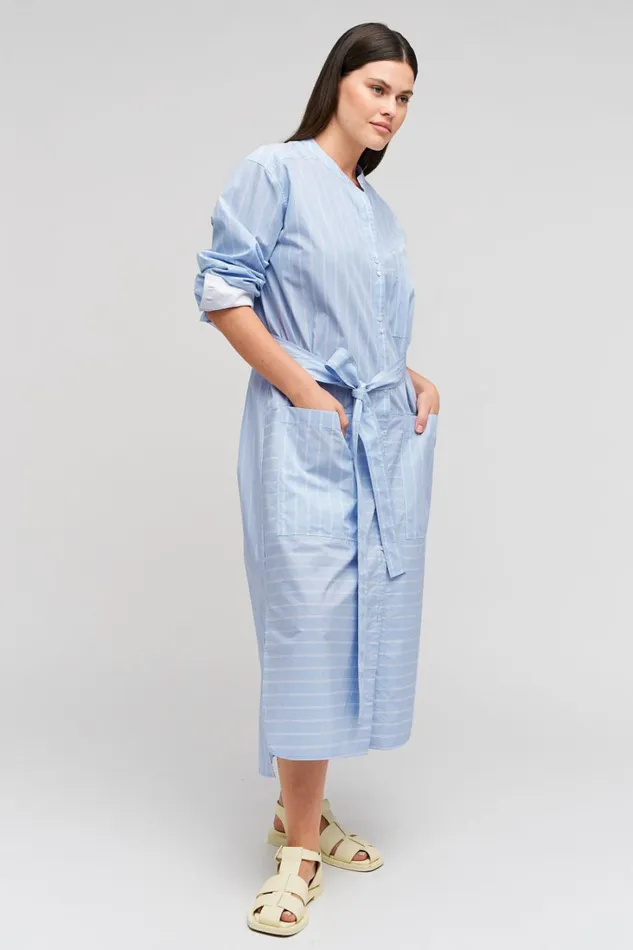 Oroton Yarn Dyed Stripe Dress Denim Blue Women Dresses Oroton Yarn Dyed Stripe Dress Denim Blue Women Dresses