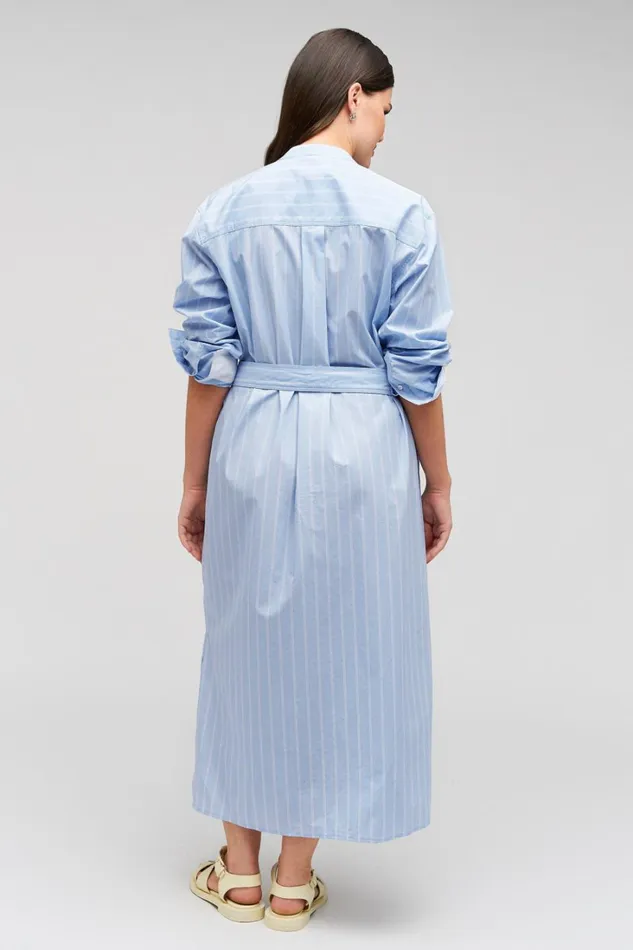 Oroton Yarn Dyed Stripe Dress Denim Blue Women Dresses Oroton Yarn Dyed Stripe Dress Denim Blue Women Dresses