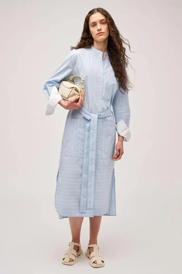Oroton Yarn Dyed Stripe Dress Denim Blue Women Dresses Oroton Yarn Dyed Stripe Dress Denim Blue Women Dresses
