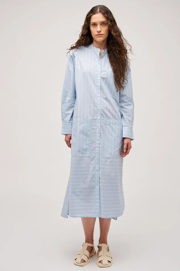 Oroton Yarn Dyed Stripe Dress Denim Blue Women Dresses Oroton Yarn Dyed Stripe Dress Denim Blue Women Dresses