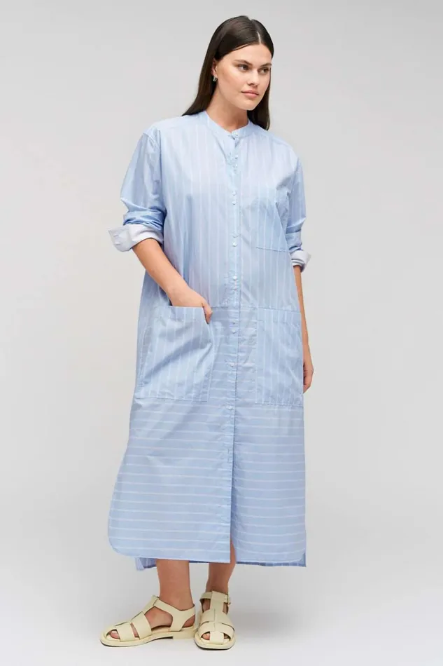 Oroton Yarn Dyed Stripe Dress Denim Blue Women Dresses Oroton Yarn Dyed Stripe Dress Denim Blue Women Dresses