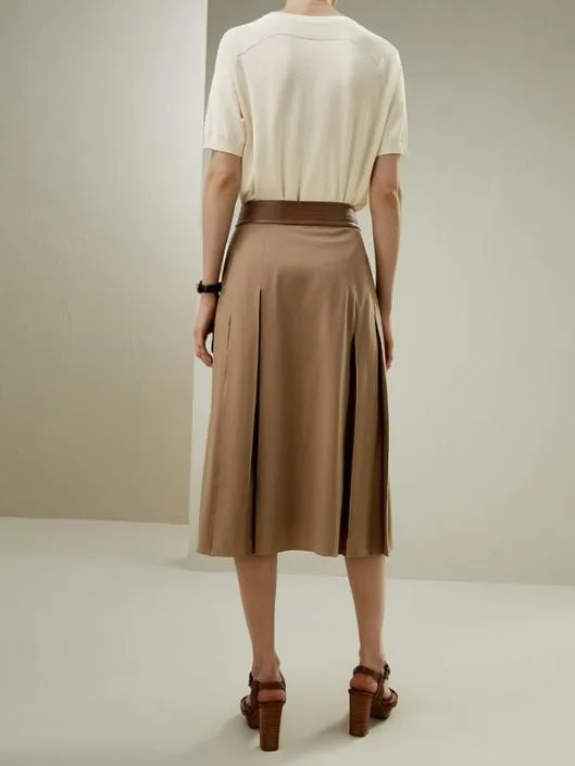 Ortygia Merino Wool Midi Skirt With Silk Chiffon Lining Women Lilysilk Knitwear