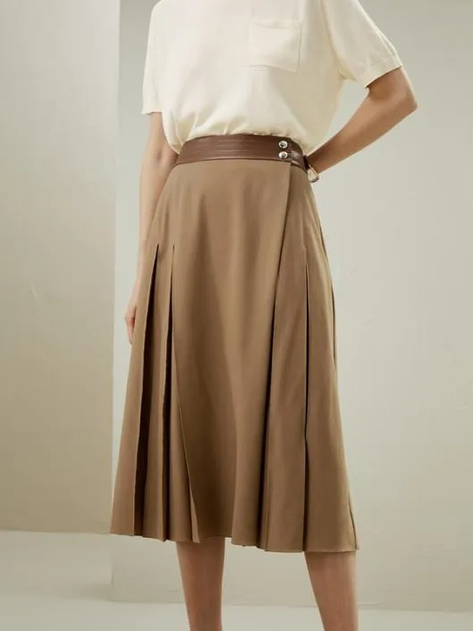 Ortygia Merino Wool Midi Skirt With Silk Chiffon Lining Women Lilysilk Knitwear
