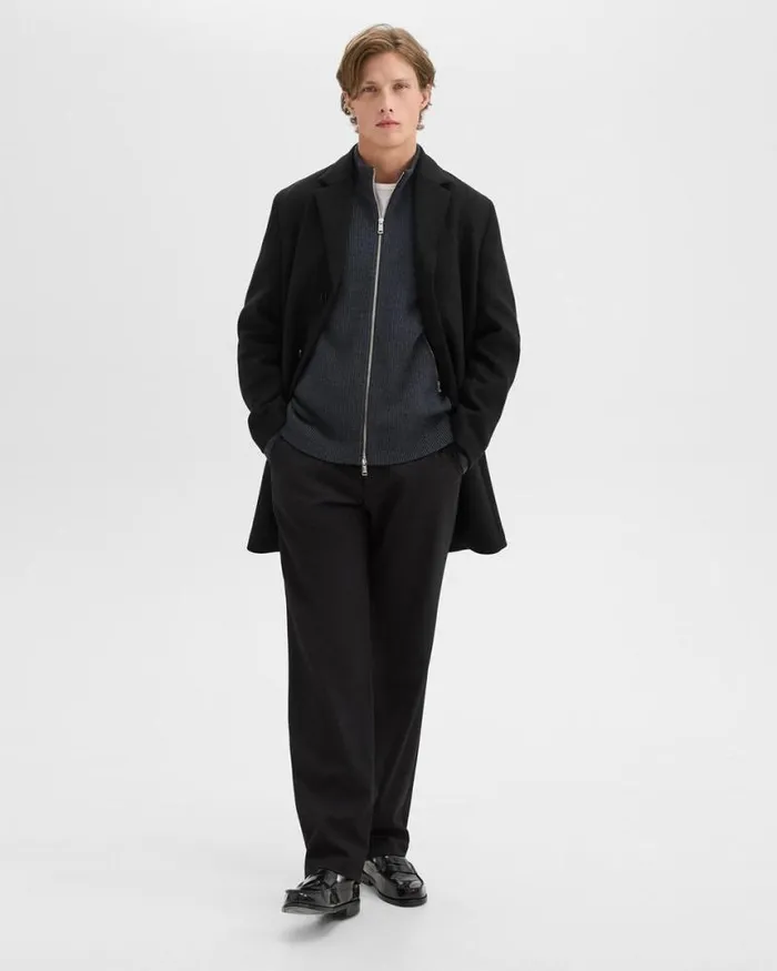 Outerwear Men Theory 3Button Topcoat In Recycled WoolBlend Melton Black