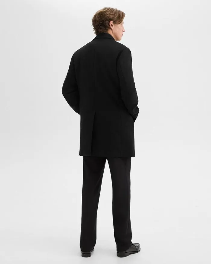 Outerwear Men Theory 3Button Topcoat In Recycled WoolBlend Melton Black