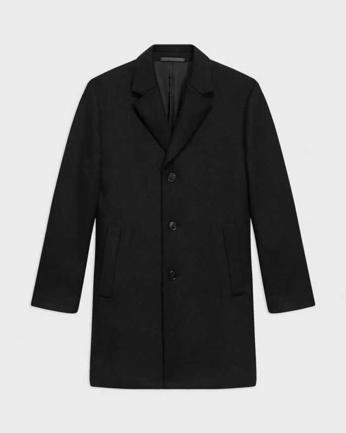 Outerwear Men Theory 3Button Topcoat In Recycled WoolBlend Melton Black