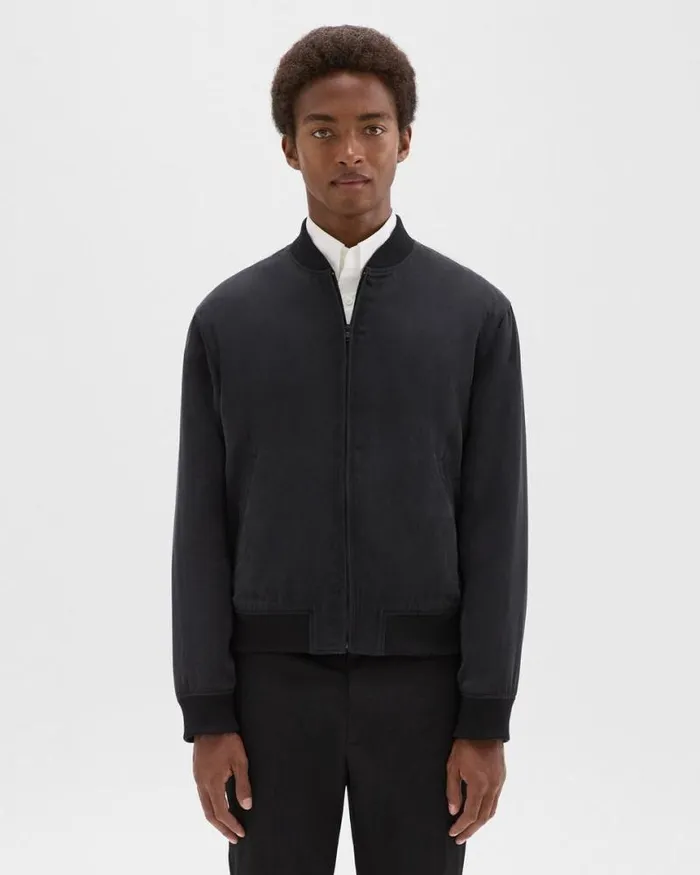 Outerwear Men Theory Bomber Jacket In Fluid Twill Black
