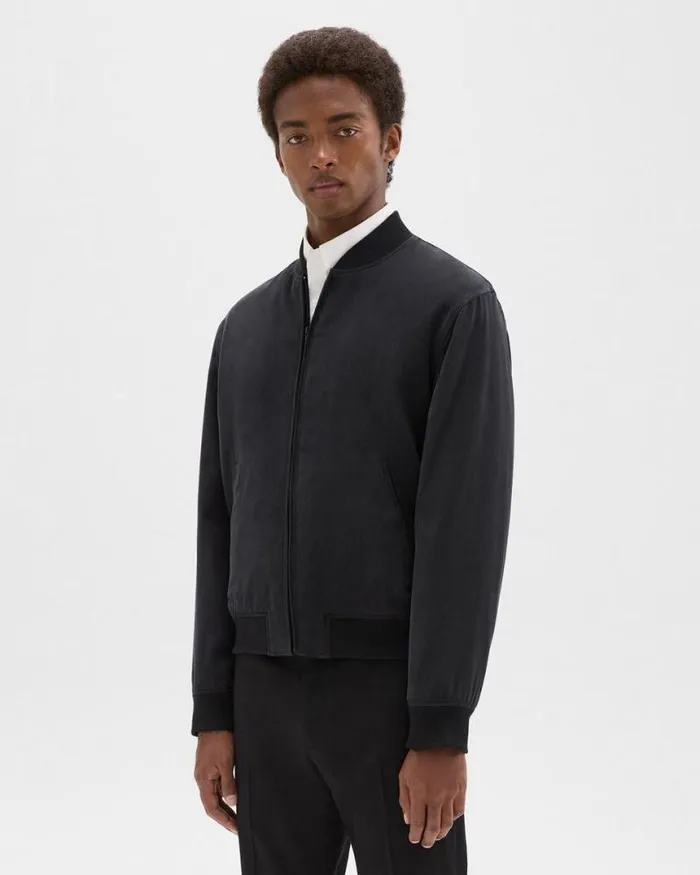 Outerwear Men Theory Bomber Jacket In Fluid Twill Black Outerwear Men Theory Bomber Jacket In Fluid Twill Black