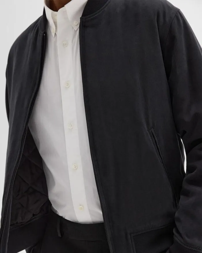 Outerwear Men Theory Bomber Jacket In Fluid Twill Black Outerwear Men Theory Bomber Jacket In Fluid Twill Black