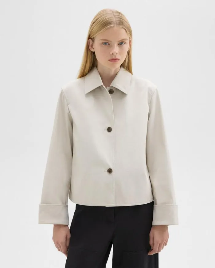 Outerwear Women Theory Cuffed Oversize Jacket In CottonBlend Sand