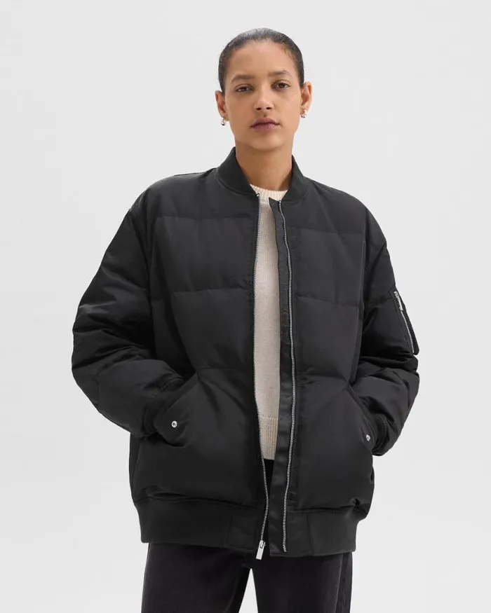 Outerwear Women Theory Flight Puffer Jacket In Recycled Nylon Black