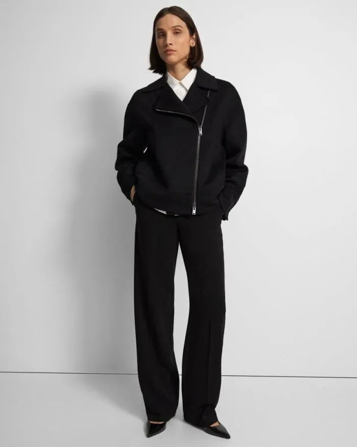 Outerwear Women Theory Oversized Moto Jacket In DoubleFace WoolCashmere Black