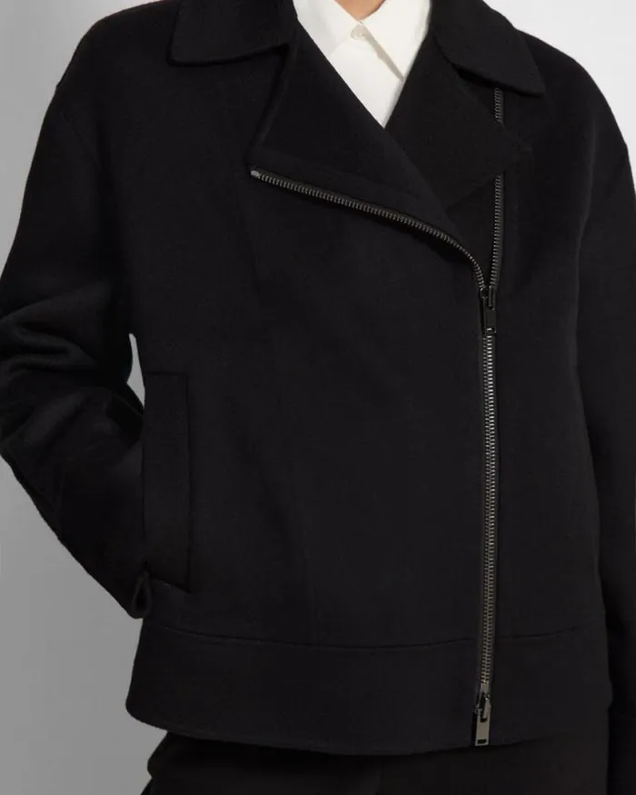 Outerwear Women Theory Oversized Moto Jacket In DoubleFace WoolCashmere Black