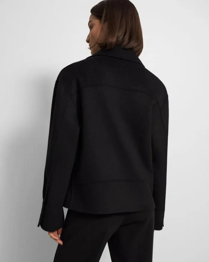 Outerwear Women Theory Oversized Moto Jacket In DoubleFace WoolCashmere Black