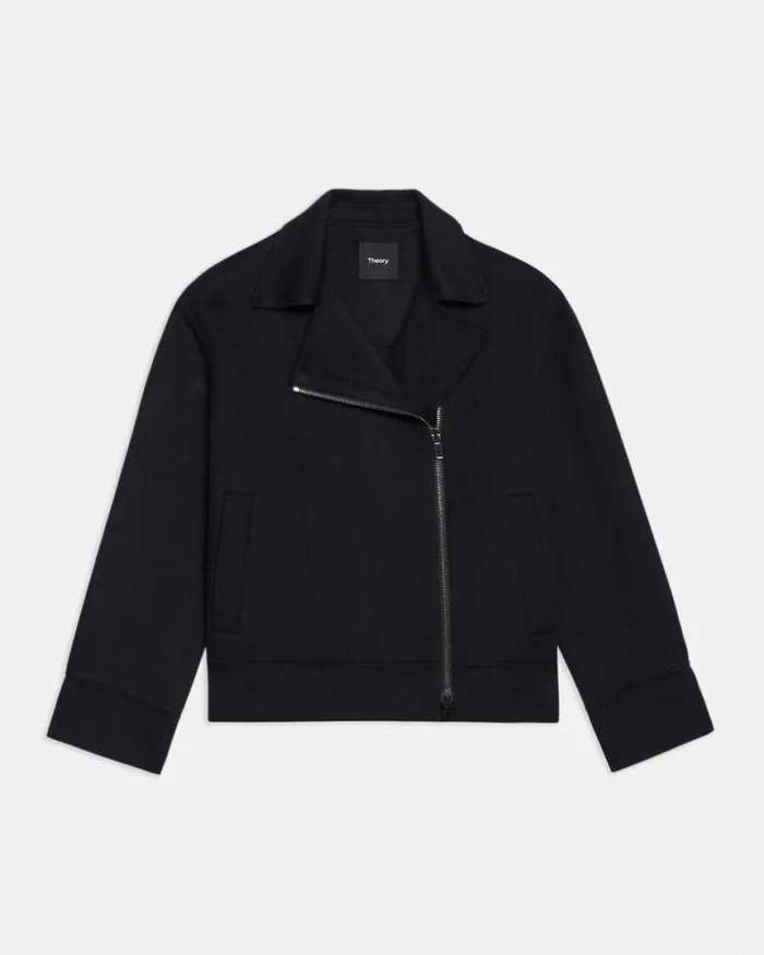Outerwear Women Theory Oversized Moto Jacket In DoubleFace WoolCashmere Black
