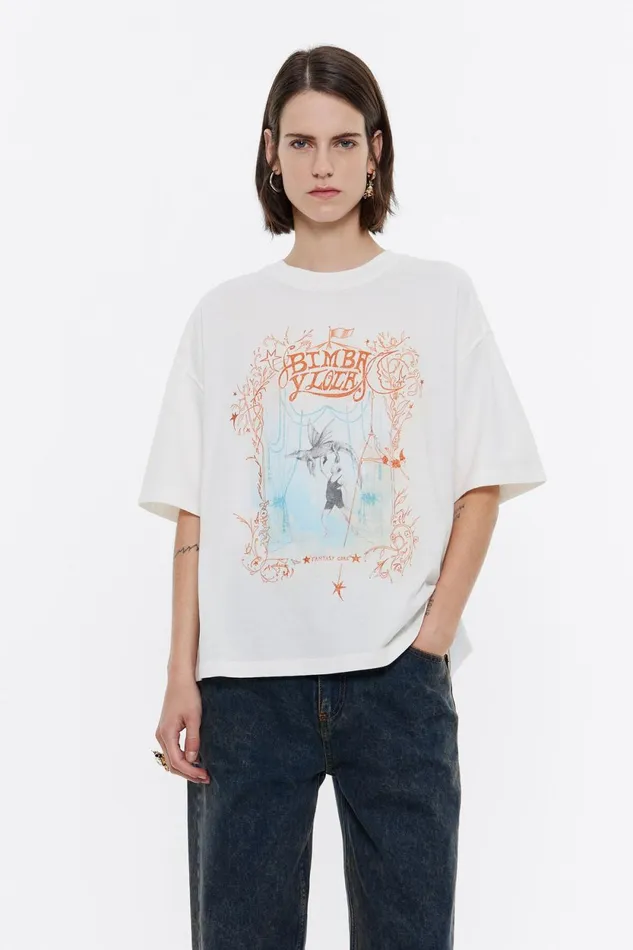 Oversize Ivory Logo Tshirt Ivory Women Bimba Y Lola TShirts Oversize Ivory Logo Tshirt Ivory Women Bimba Y Lola TShirts