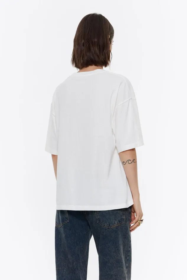 Oversize Ivory Logo Tshirt Ivory Women Bimba Y Lola TShirts Oversize Ivory Logo Tshirt Ivory Women Bimba Y Lola TShirts