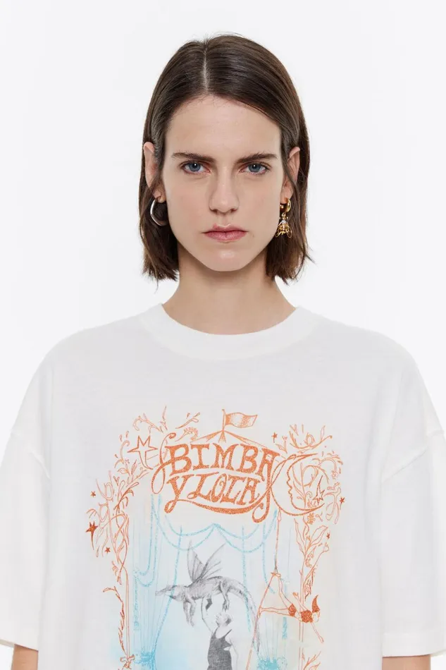 Oversize Ivory Logo Tshirt Ivory Women Bimba Y Lola TShirts Oversize Ivory Logo Tshirt Ivory Women Bimba Y Lola TShirts