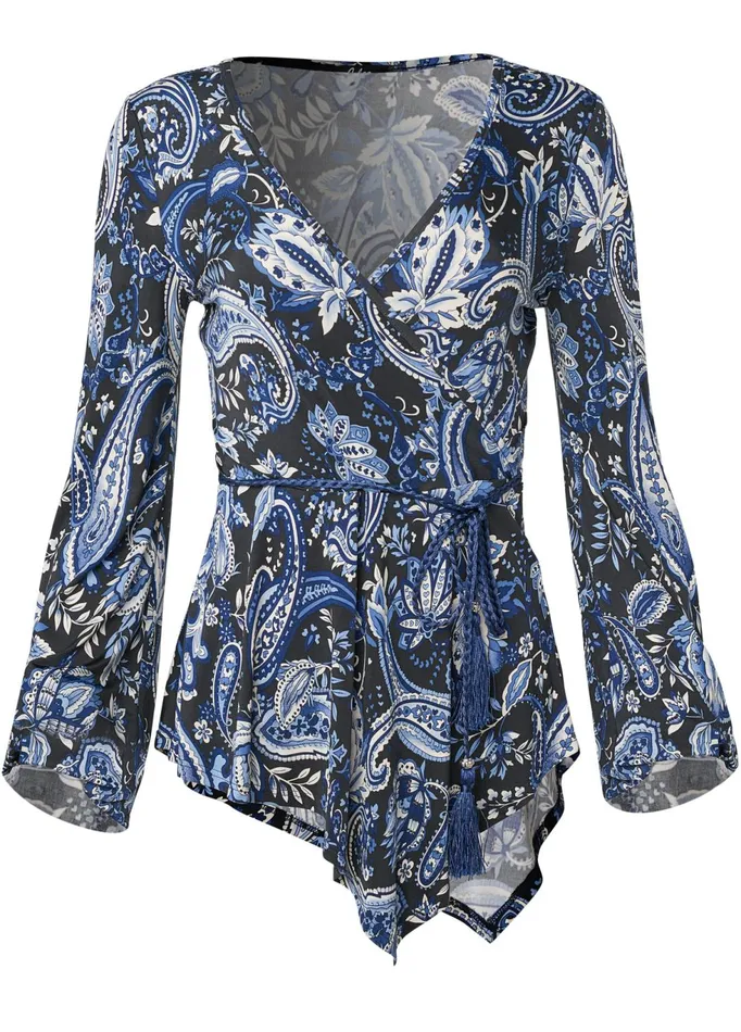 PAISLEY BALLOON SLEEVE TOP Blue Multi Women VENUS Casual Tops