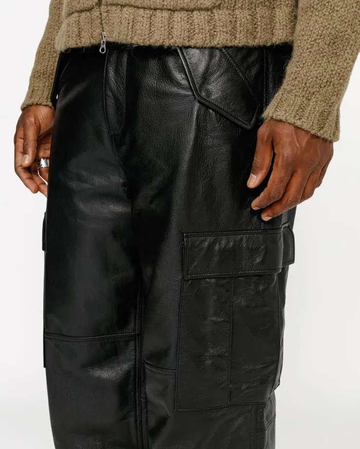 Pants MenWomen Stussy MILITARY CARGO LEATHER PANT Black Pants MenWomen Stussy MILITARY CARGO LEATHER PANT Black