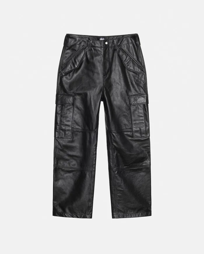 Pants MenWomen Stussy MILITARY CARGO LEATHER PANT Black Pants MenWomen Stussy MILITARY CARGO LEATHER PANT Black