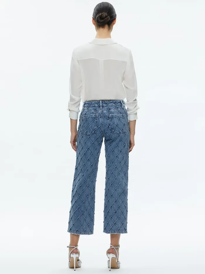 Pants Women Alice Olivia Weezy Quilted Embellished Cropped Mid Rise Jean Light Indigo