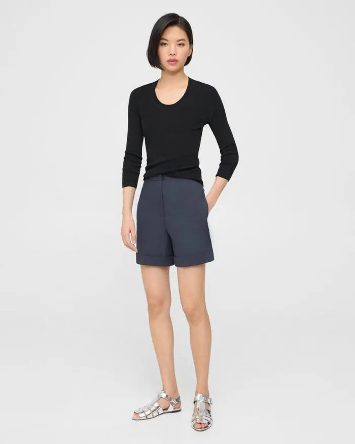 Pants Women Theory Cuffed Short In Stretch Cotton Twill Nocturne Navy