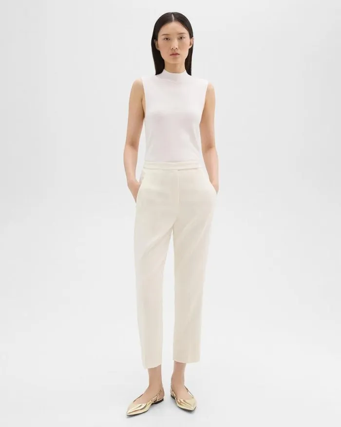 Pants Women Theory HighWaist Slim Crop Pant In Admiral Crepe Rice