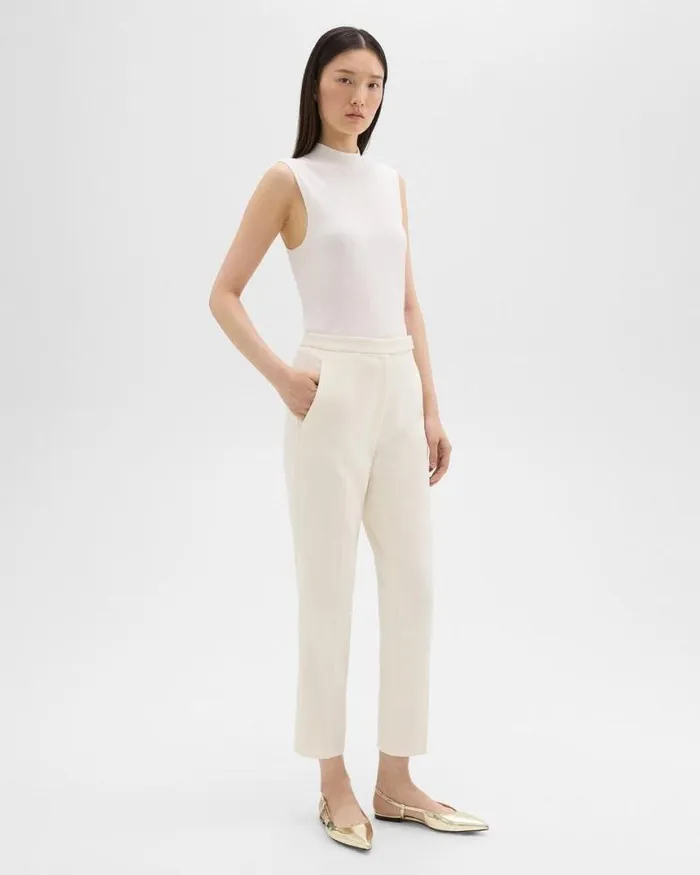 Pants Women Theory HighWaist Slim Crop Pant In Admiral Crepe Rice
