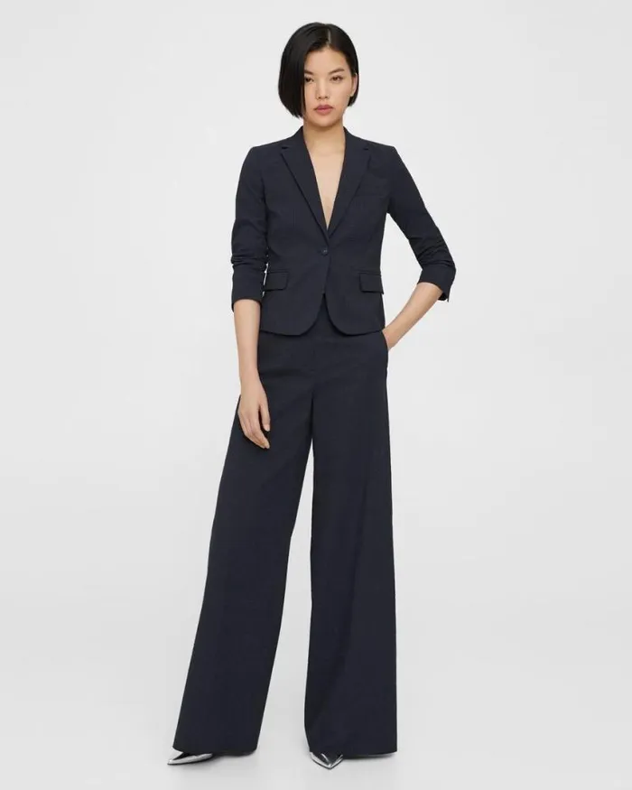 Pants Women Theory HighWaist WideLeg Pant In Seersucker Navy