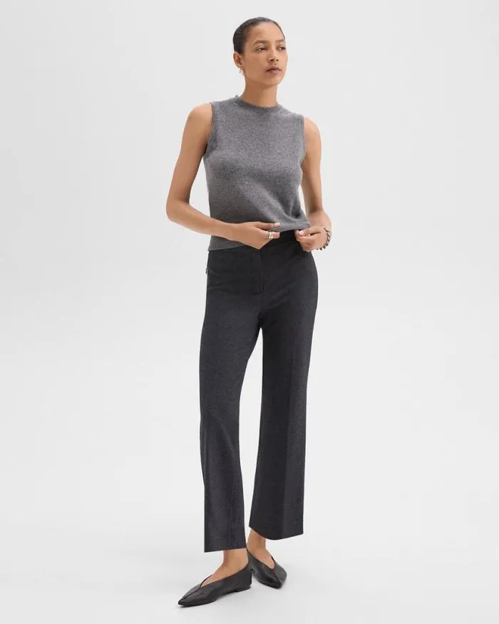 Pants Women Theory Kick Pant In Herringbone Knit Charcoal Melange