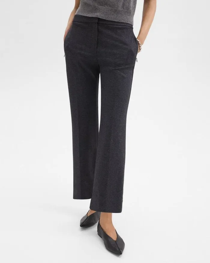 Pants Women Theory Kick Pant In Herringbone Knit Charcoal Melange Pants Women Theory Kick Pant In Herringbone Knit Charcoal Melange