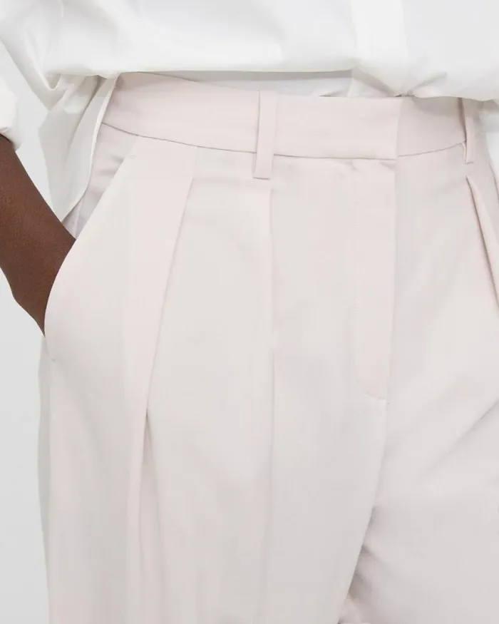 Pants Women Theory Pleated WideLeg Pant In Stretch Wool Sand Pants Women Theory Pleated WideLeg Pant In Stretch Wool Sand