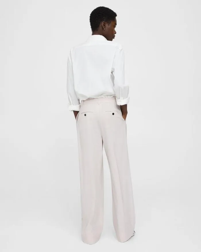 Pants Women Theory Pleated WideLeg Pant In Stretch Wool Sand Pants Women Theory Pleated WideLeg Pant In Stretch Wool Sand