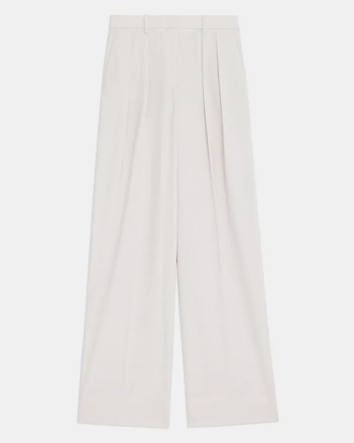 Pants Women Theory Pleated WideLeg Pant In Stretch Wool Sand Pants Women Theory Pleated WideLeg Pant In Stretch Wool Sand