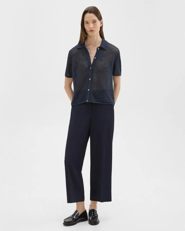 Pants Women Theory Straight PullOn Pant In Striped Admiral Crepe Nocturne Navy