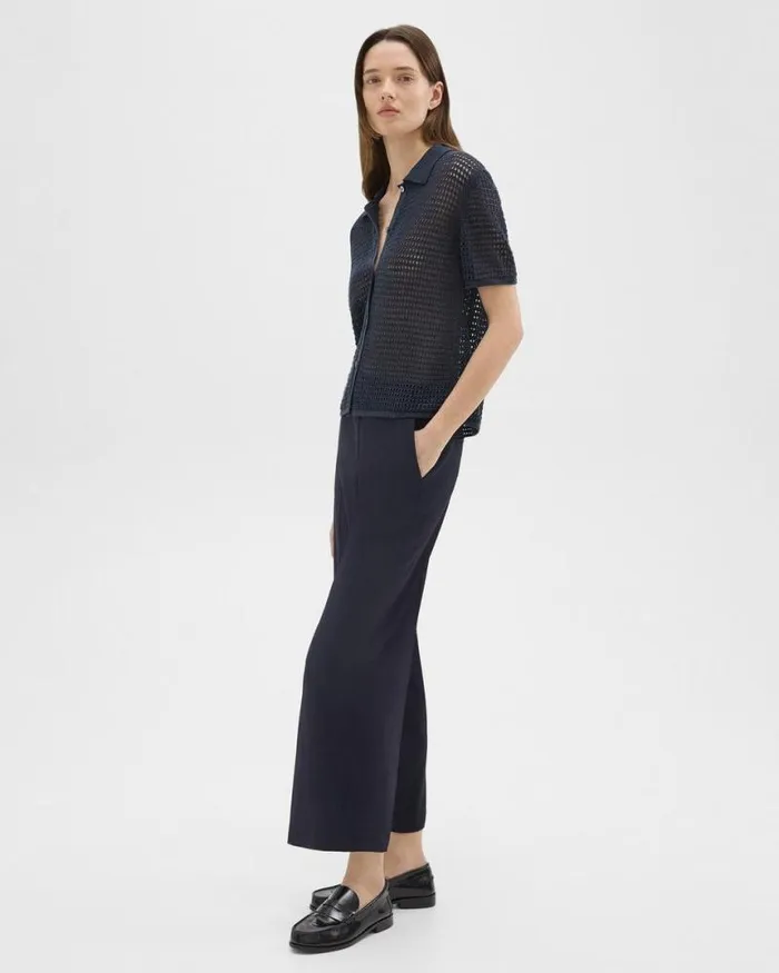 Pants Women Theory Straight PullOn Pant In Striped Admiral Crepe Nocturne Navy