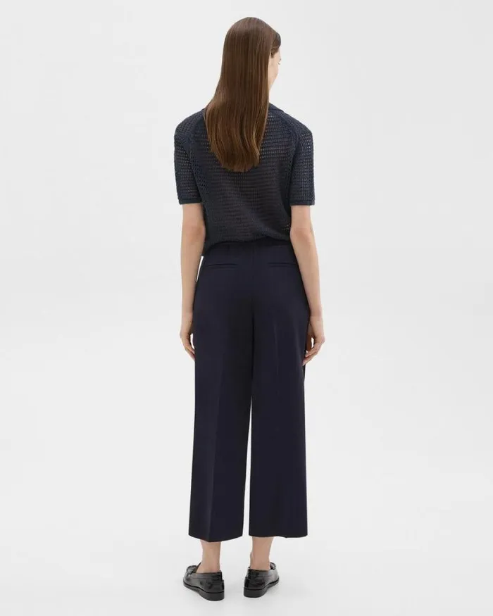 Pants Women Theory Straight PullOn Pant In Striped Admiral Crepe Nocturne Navy