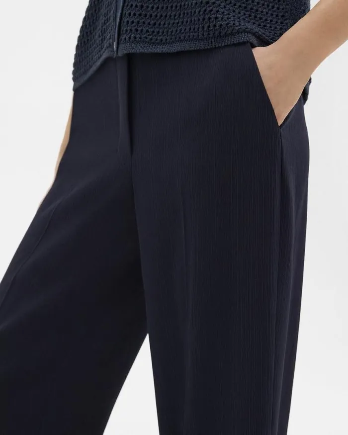 Pants Women Theory Straight PullOn Pant In Striped Admiral Crepe Nocturne Navy