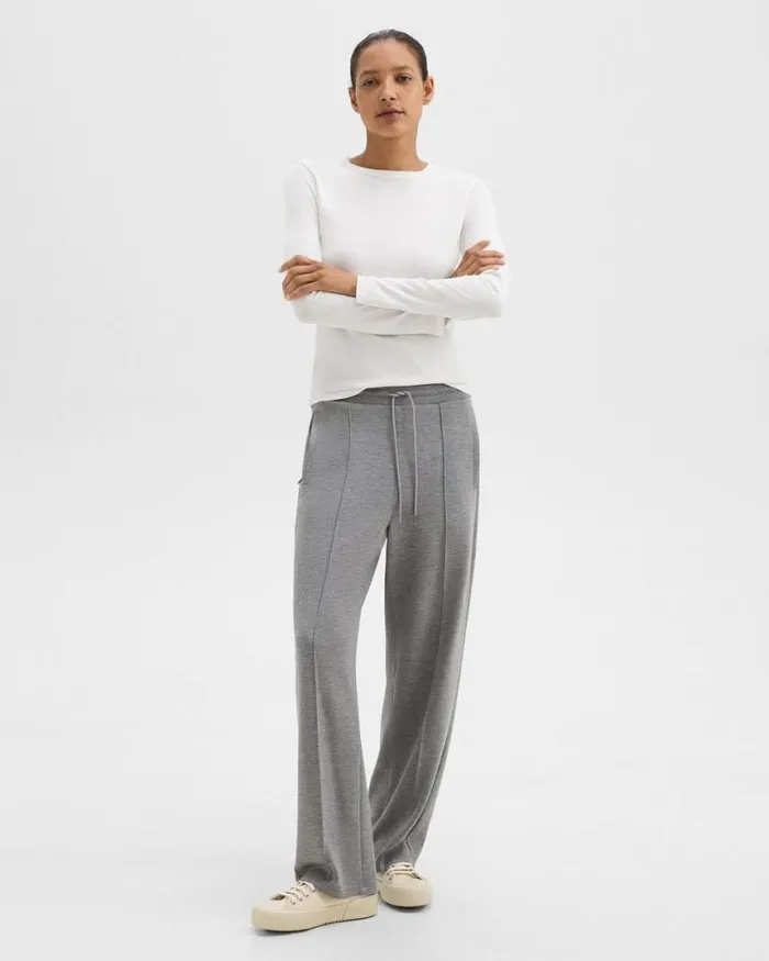 Pants Women Theory Track Pant In DoubleKnit Jersey Grey Meloat Mel