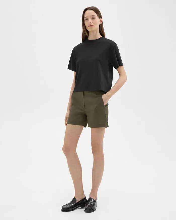 Pants Women Theory Waist Tab Short In Good Linen Dark Olive